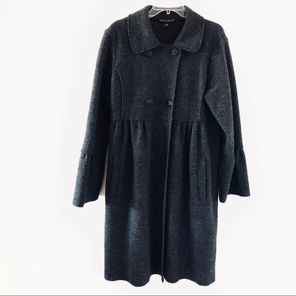 BERNARDO Textured Midi Grey Wool Coat Size L